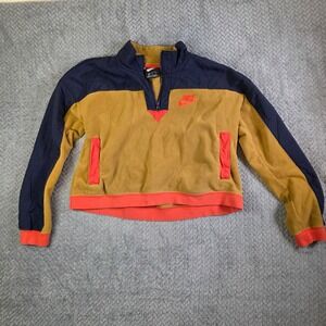 Nike Color Block Fleece Pullover Jacket Mens Size M Navy Tan Orange
